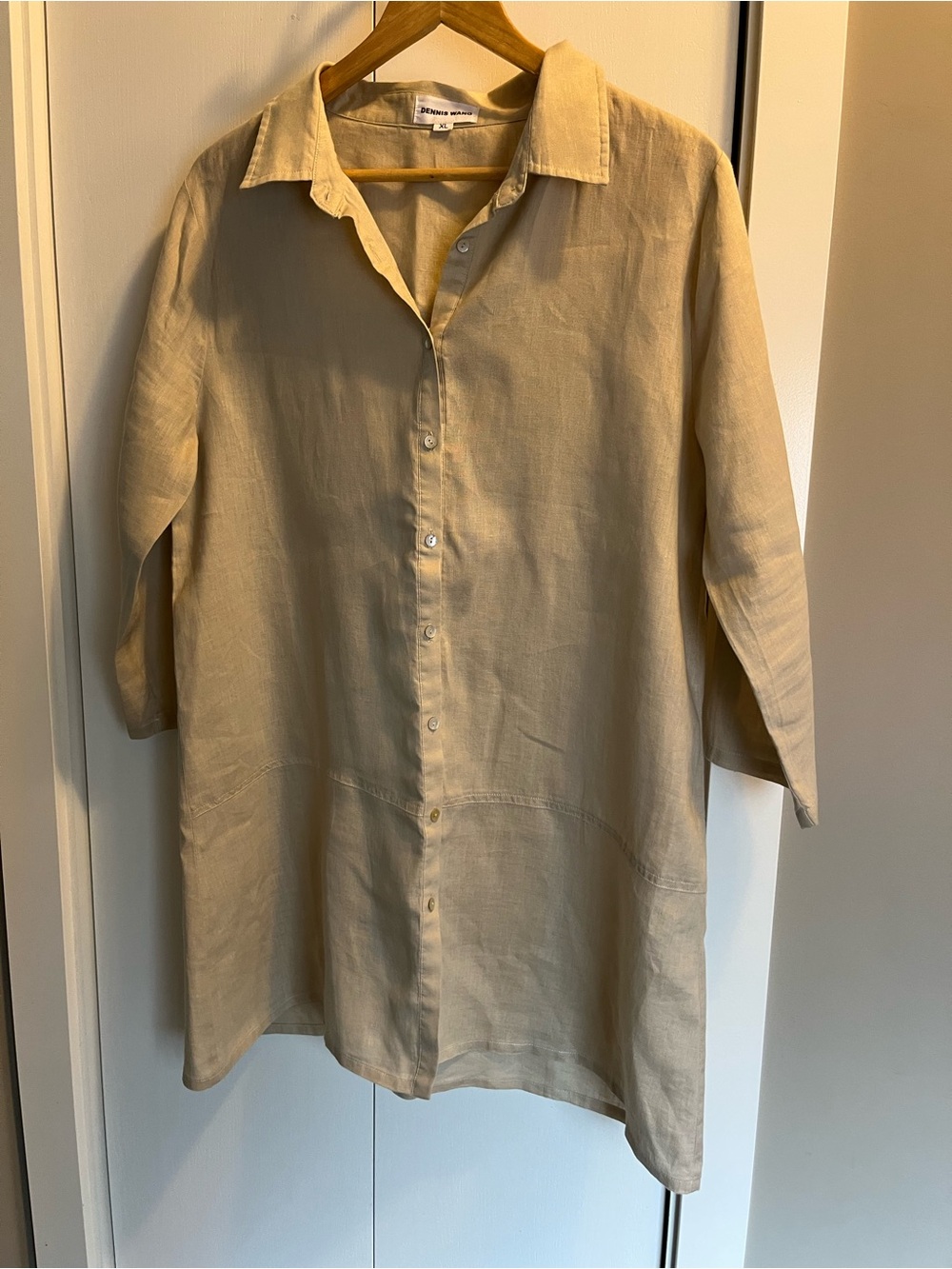 Light Tan Button-Up Linen Tunic by Canadian Designer Dennis Wang